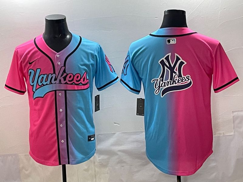 Men 2025 New York Yankees Blank Blue pink Game Nike MLB Jersey style 0018->new york yankees->MLB Jersey